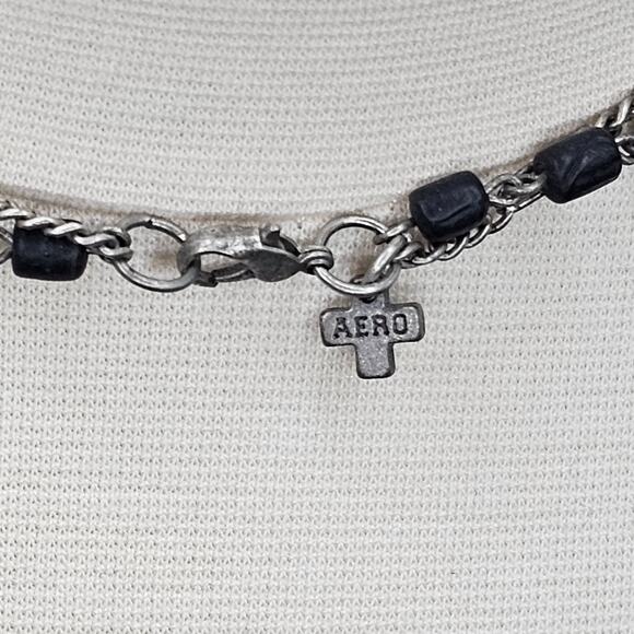 Cross Necklace Unisex Double Layer Metal Tag Black Silvertone 20 in long AERO - Picture 7 of 9